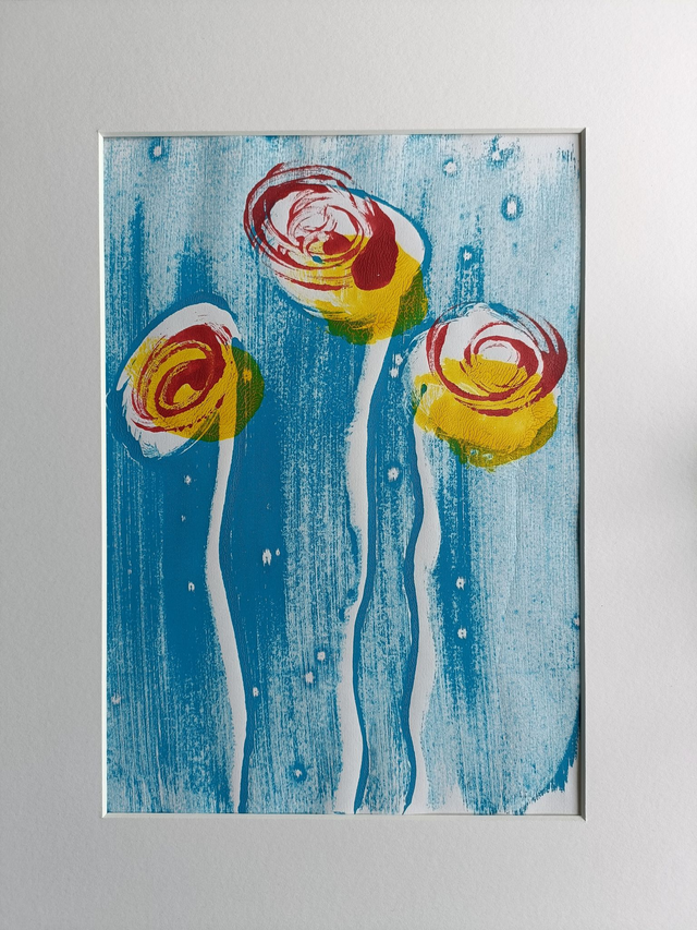 Floral monoprint - original painting in A3 mount