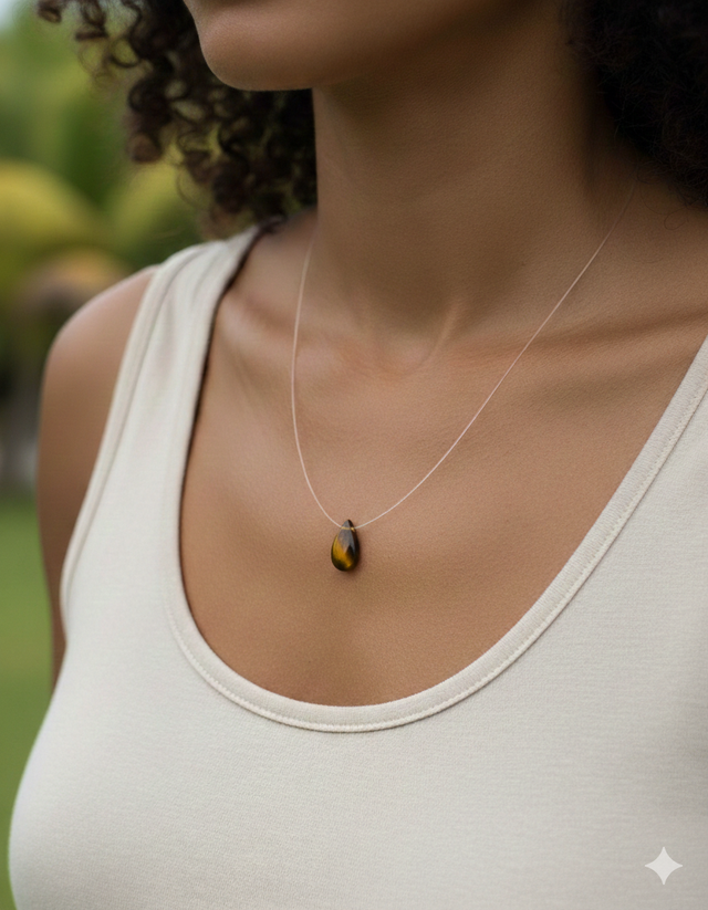 Force et Élégance : La Briolette Œil de Tigre sur Fil de Crin