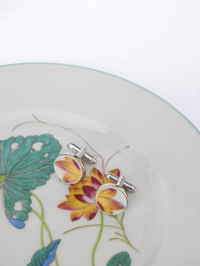 Boutons de manchette - porcelaine Charles Field Haviland - modèle Lotus no.4