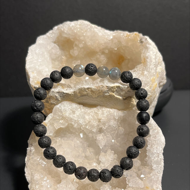 Bracelet Pierre de Lave et Labradorite &quot;À&quot;