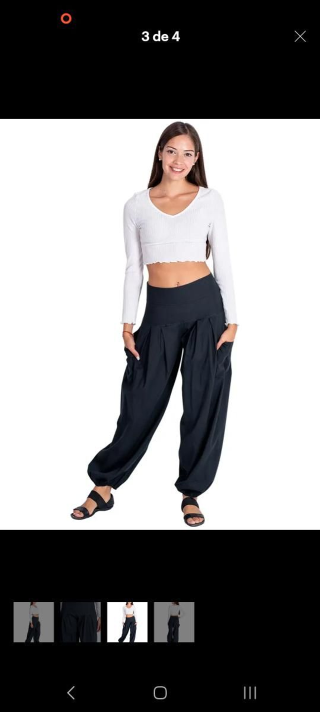 Pantalón Bombacho de algodón negro con bolsillos 