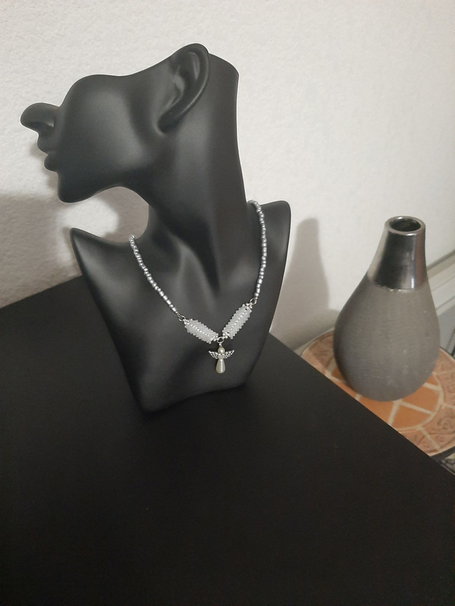 Collier inoxydable tissé silver  ange blanc		