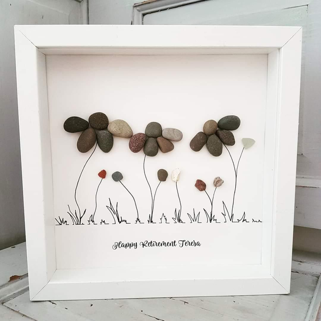 Personalised retirement flower pebble picture, Leaving gift, Gift for colleagues 