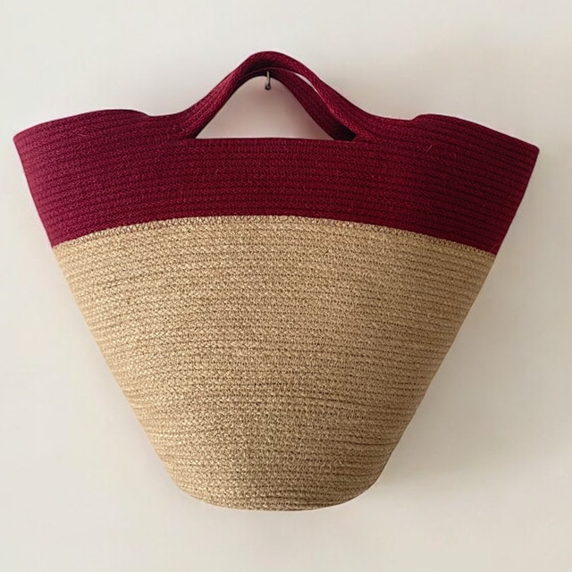 Panier cabas bicolore en corde naturelle 