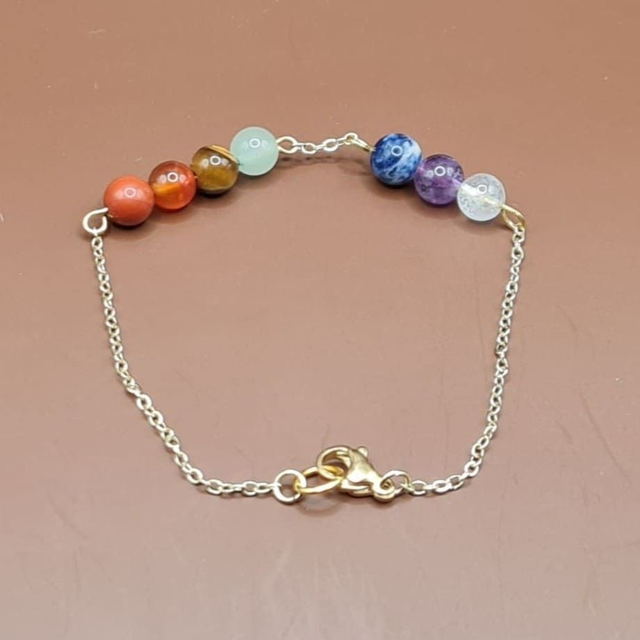 Bracelet 7 Chakras doré, sans mini perle, en 2 parties espacées