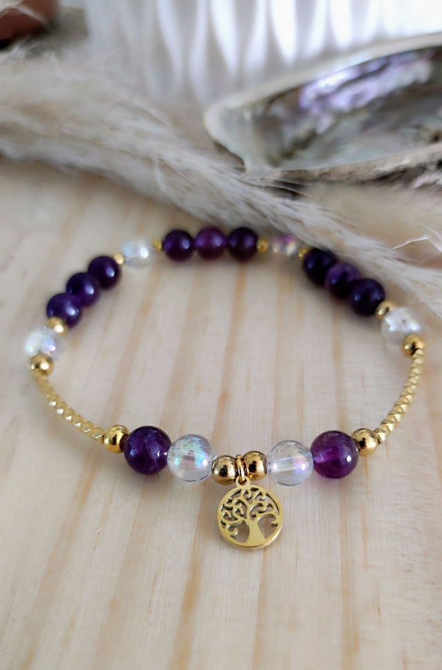 Bracelet "Paix intérieure" Améthyste et Aqua aura