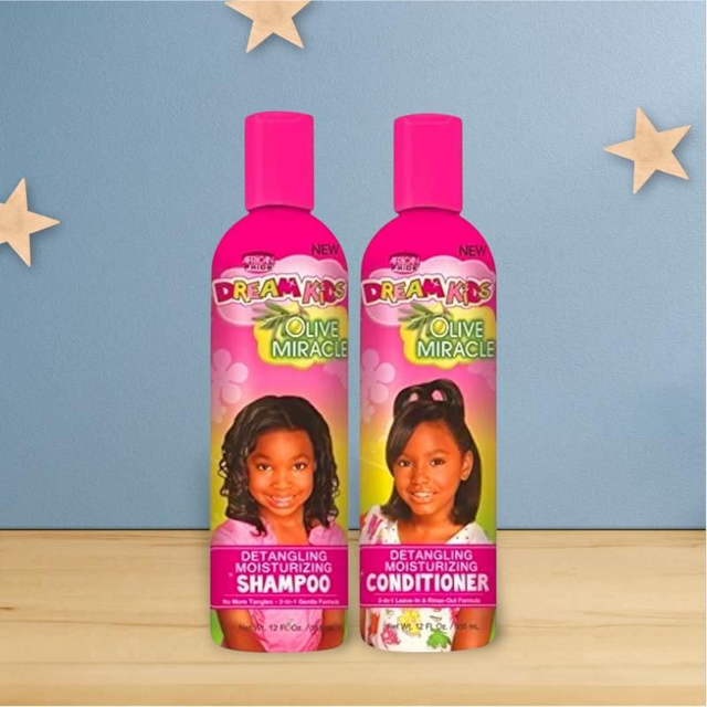 African Pride Dream Kids Olive Miracle Detangling Moisturizing Shampoo & Conditioner – 355ML Each | Haircare | Best Seller