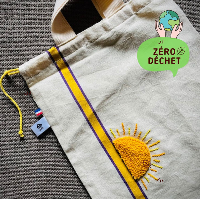 Grand sac à pain long brodé lin &amp; coton