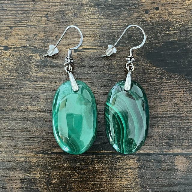 Boucles d’oreilles en argent et Malachite