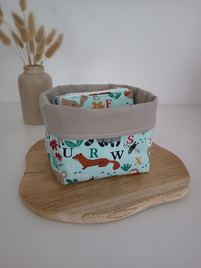 Panier de 10 cotons lavables animaux et alphabet