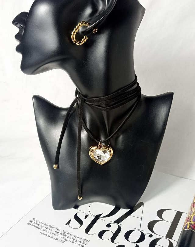 Cordão pingente coração martelado