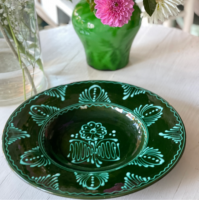 Majolika großer grüner Teller/ Schale