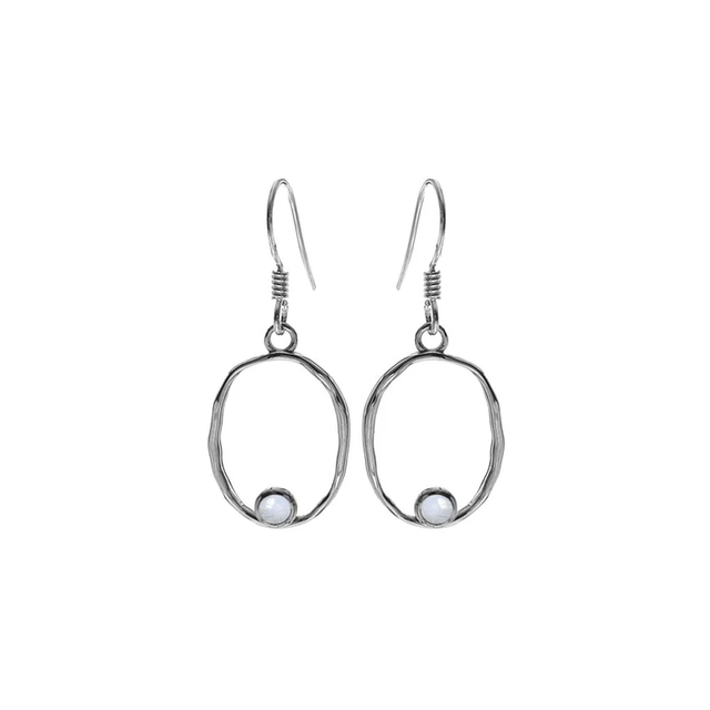 Hammered Oval Moonstone Earrings