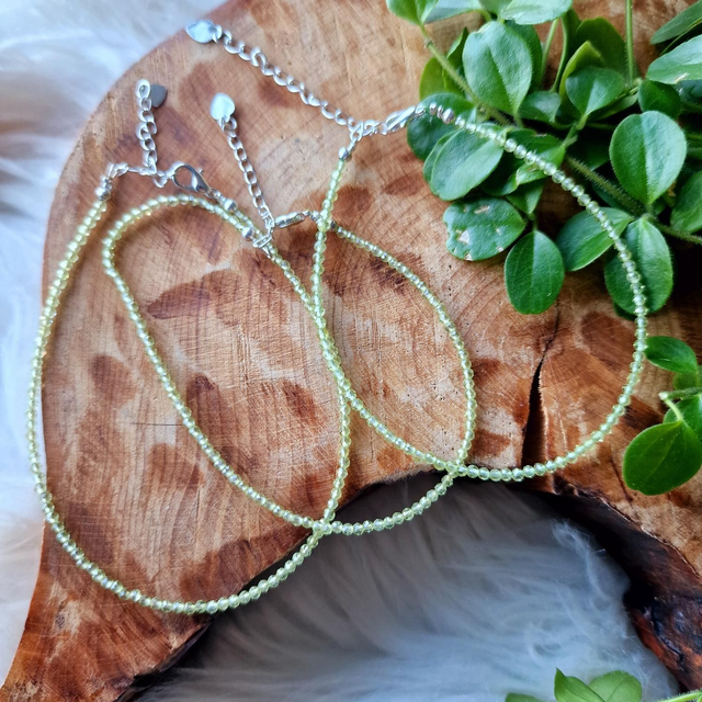Peridot 2mm Beaded Bracelet Adjustable Chain 