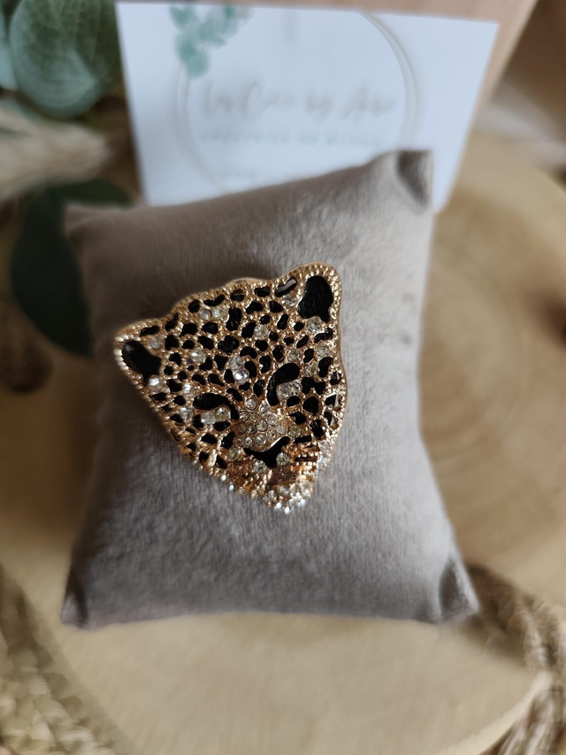 BROCHE TETE DE GUEPARD GOLD/STRASS 0000532