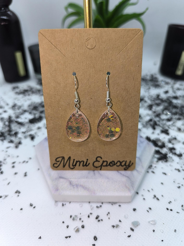 Boucles d'oreilles goutte transparent holographique rose 
