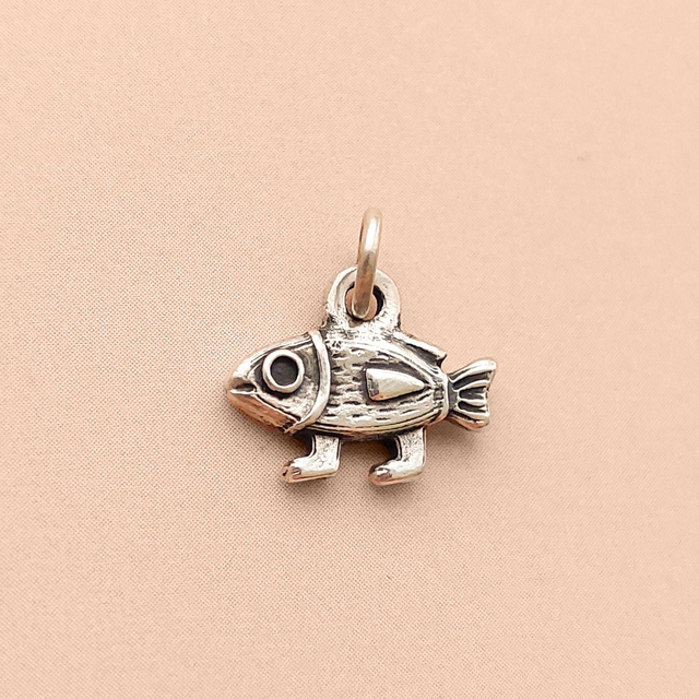 Handmade Silver Fish Necklace  - Sterling Silver Fish Charm - Walking fish Pendant - Medieval charm