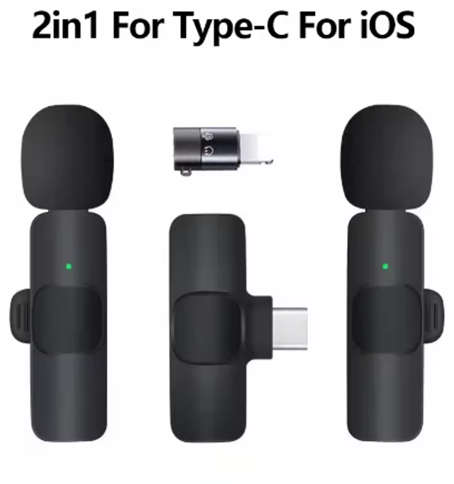Microphones  Micro-cravate sans fil, 2 in 1 pour type C pour iOS , Portée audio de 20 mètres , avec Réduction du Bruit