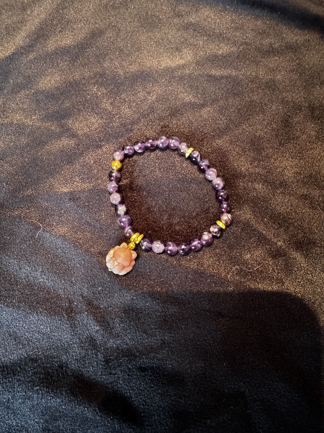 Bracelet 15 cm en améthyste et calcite rose