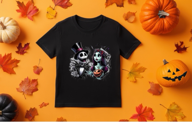 Nightmare before Christmas Halloween T-shirts, check and Sally DTF printed T-shirts (HA7)