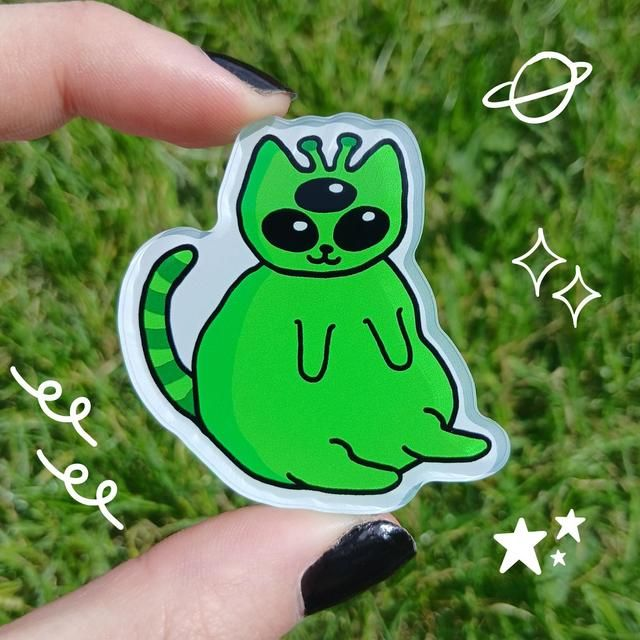 Green Alien Cat Acrylic Magnet