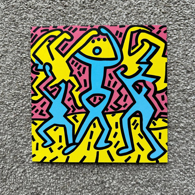 Dancers 1 - Single Square, Keith Haring, Inspired Greeting Card, White Envelope, Blank Inside, Recyclable Wrap, Professionally Printed.