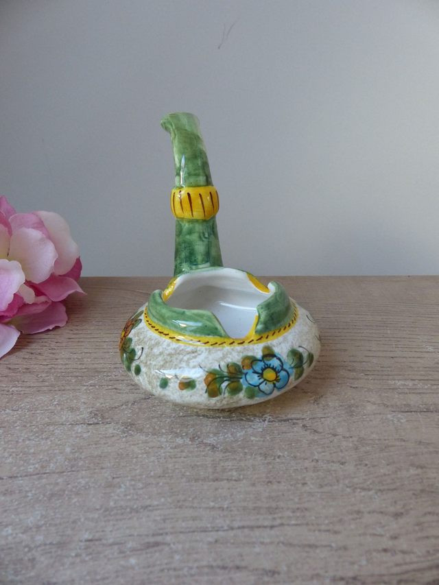 Cendrier Vintage en Forme de Pipe – Céramique Deruta Peinte à la Main, Artisanat Italien – Décoration Boudoir, Fumoir, Bureau