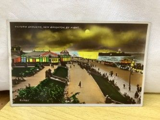 Victoria Gardens, New Brighton, by Night, Cheshire, Posted 1940's Valentine's vintage postcard. Our Ref No R395 £2.50
