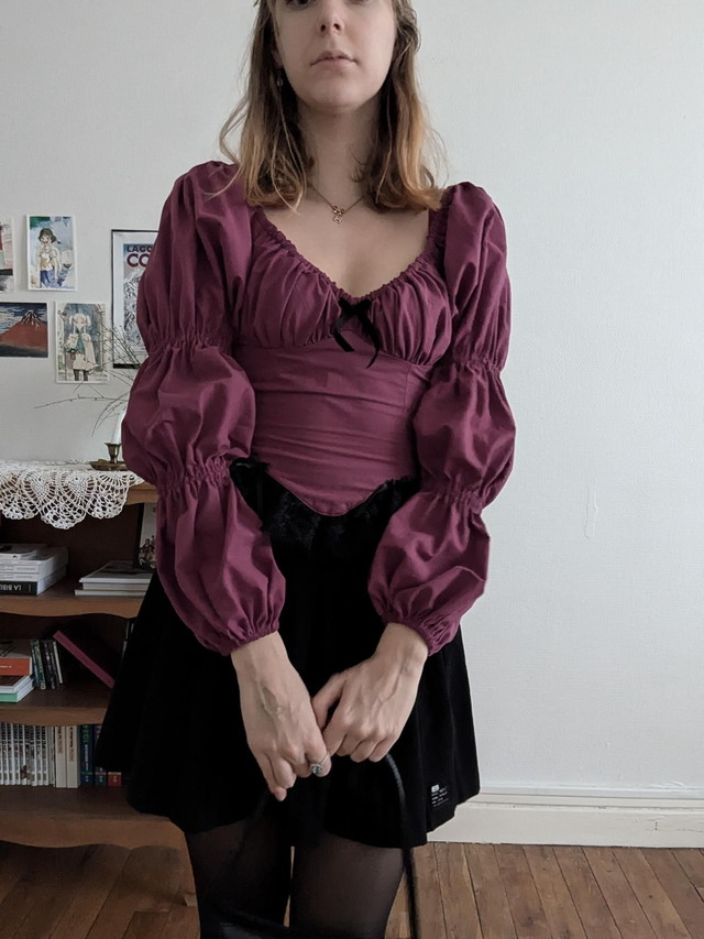 Top coquette manches longues prune - taille 36 