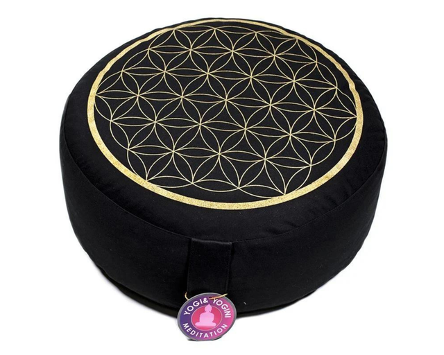Coussin de méditation noir fleur de vie large