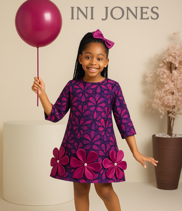Purple & Pink Floral Hem Birthday Party Casual Girl Ankara Dress