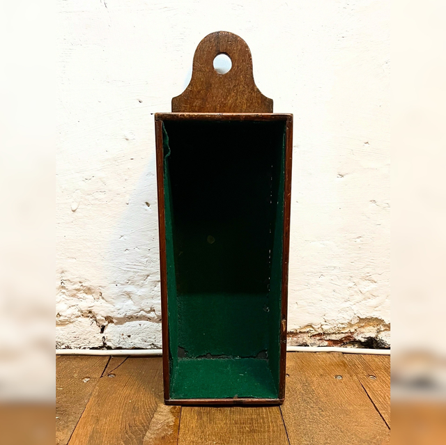 19th-Century Wall-Hanging Candle Box — Mahogany/ Hardwood with Shaped Crest & Green Baize Interior