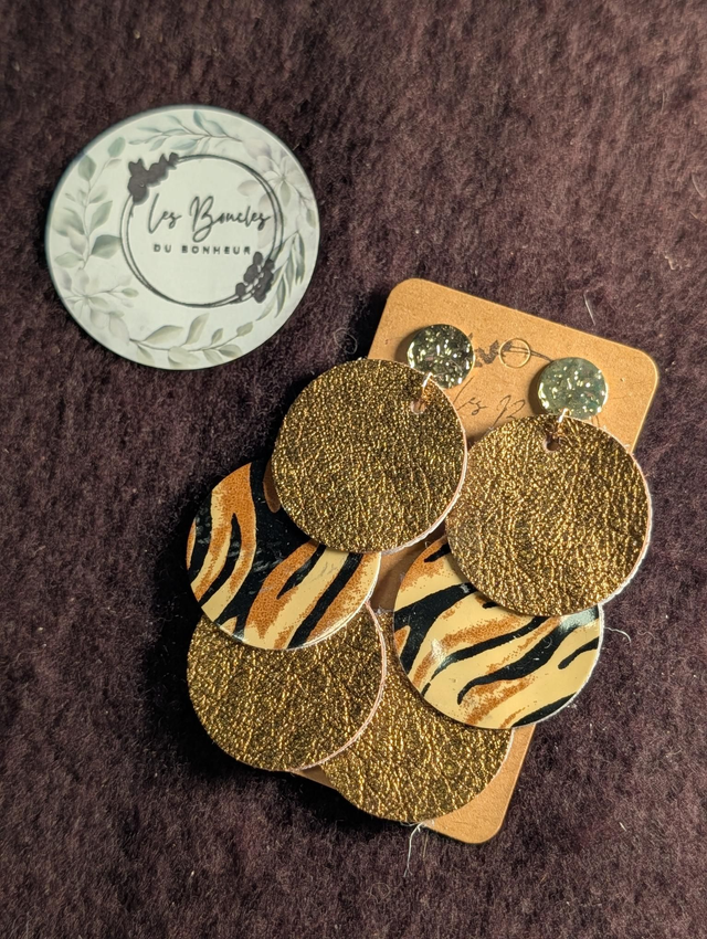 Boucles d'oreilles Triple Moon bronze zèbre le002