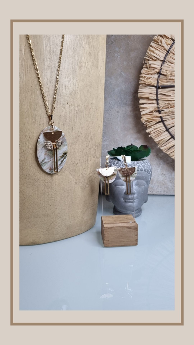 Parure fausse pierre naturelle ovale 