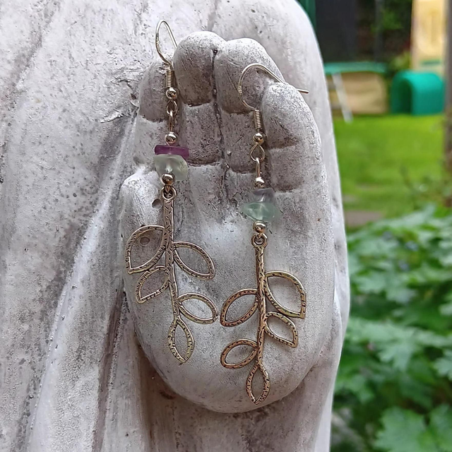 Fluorite Crystal Chip Sterling Silver Earrings