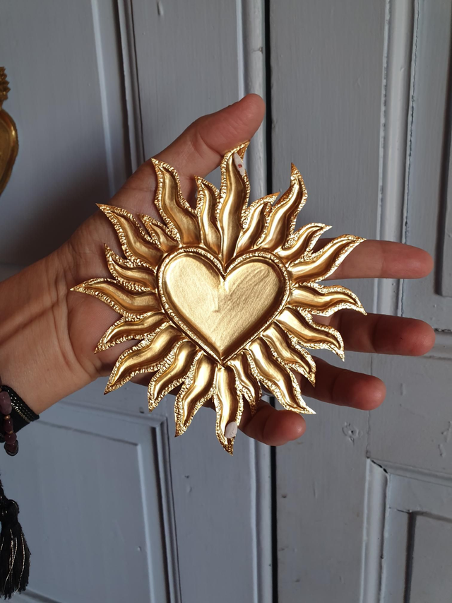 Ex Voto coeur soleil métallique