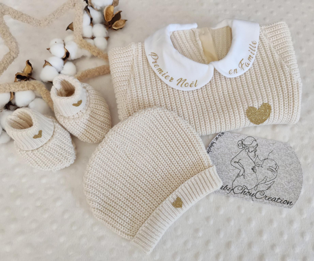 Ensemble en tricot Premier Noël beige