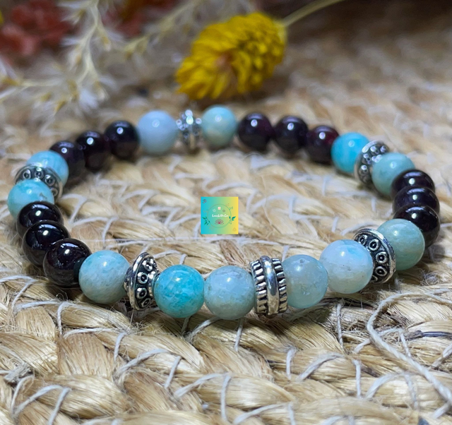 🌹Bracelet en Amazonite et Grenat