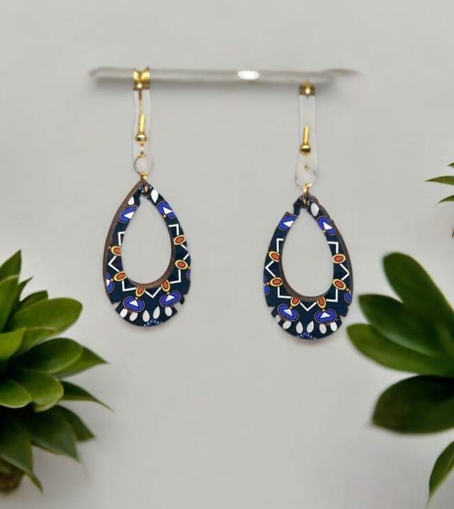 Boucles d'oreilles boheme bois bleu