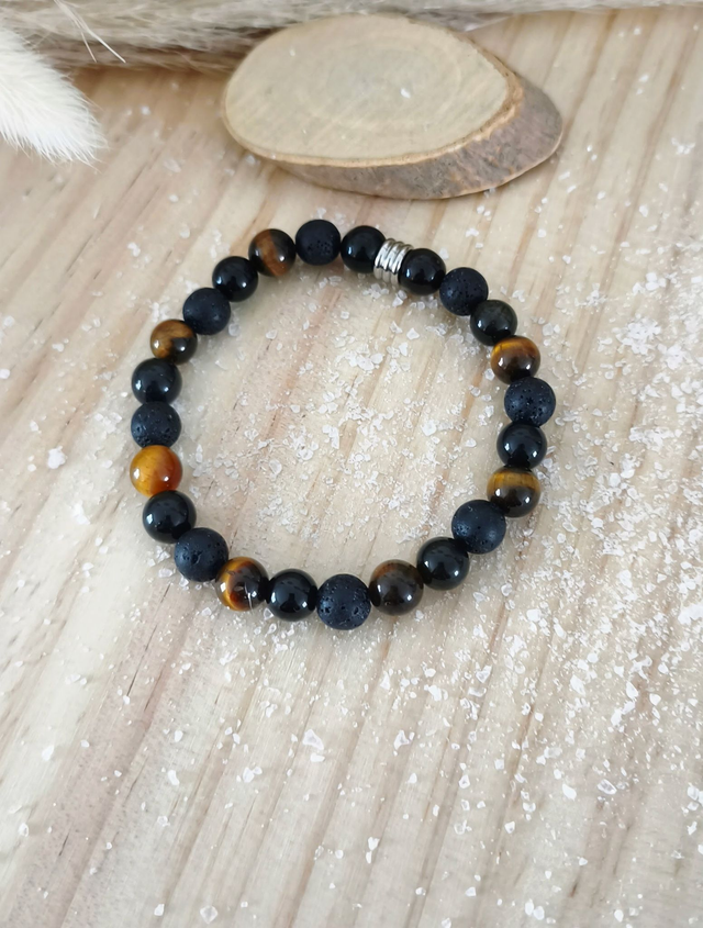 Bracelet "Courage" Pierre de lave et Oeil de tigre
