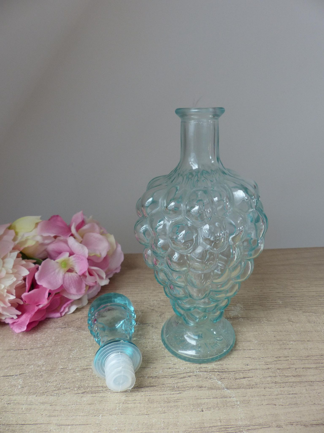 Carafe à vin italienne, bouteille en verre aqua raisins, bouteille grappes de raisins, Mod Dep Italie, souvenir saison vendanges, déco bar