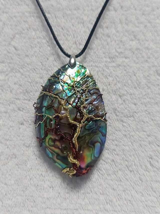 ARBRE DE VIE COULEUR CUIVRE ET OR SUR ORMEAUX NACRE