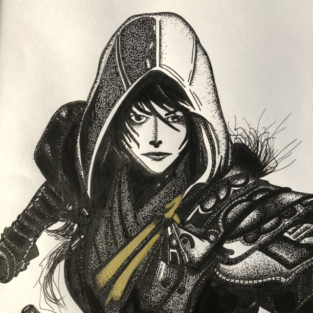 Guerrière samouraï 31 x 41 cm - encadrement noir 