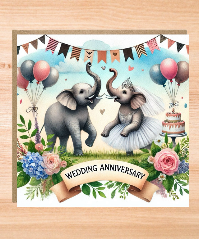 Elephant Wedding Anniversary Card