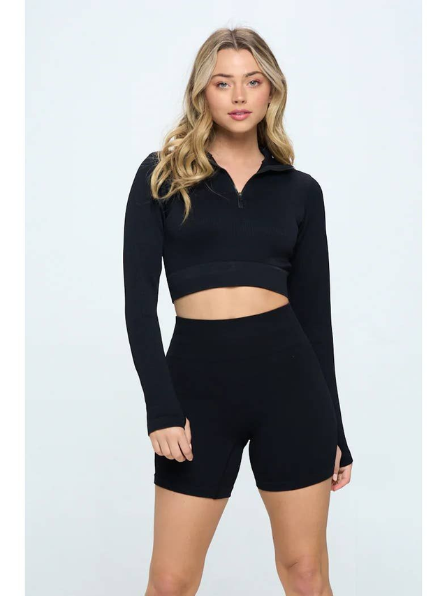 Ribbed 1/2 Zip Crop Active Top