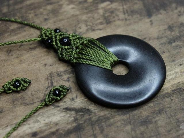 Edelstein Donut Makramee Kette Jaspis schwarz [KM0002]