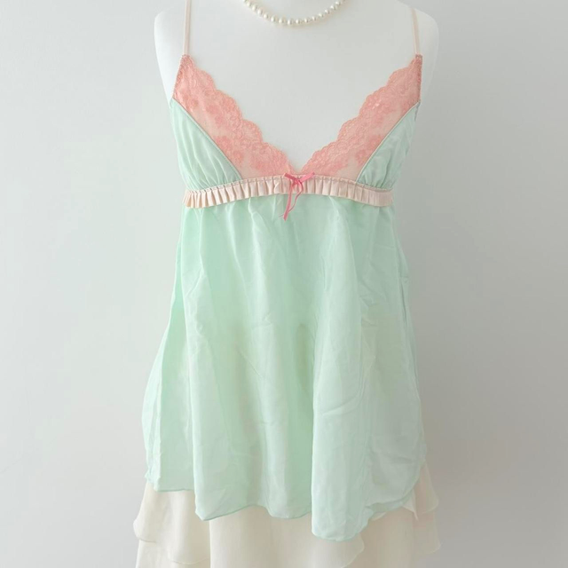 Japanese brand coquette mint green and pink lace cami  