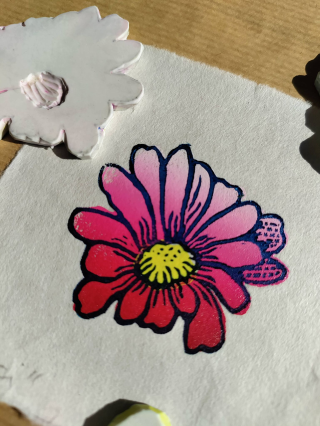 mini impression " fleur" linogravure