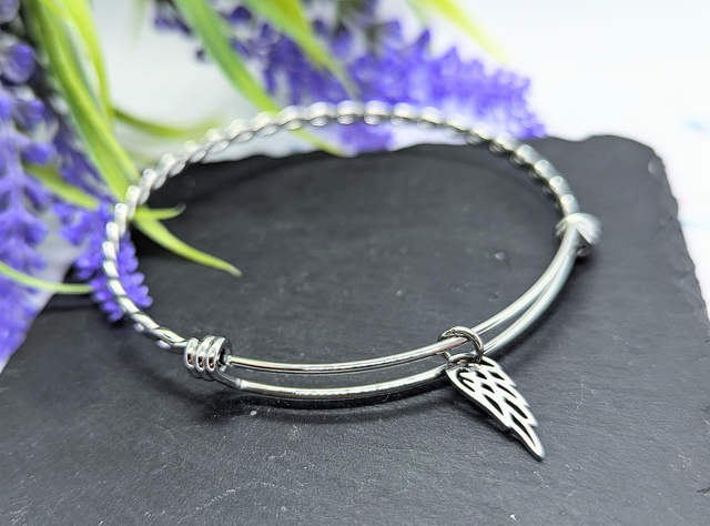 Stainless Steel Bangle with Wing Charm 