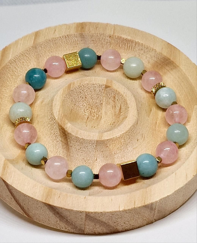 Bracelet Amazonite et Quartz rose en 0,8 cm